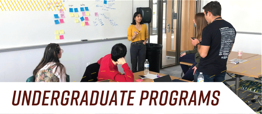 Banner text: Undergraduate Programs. Image shows students in a classroom working together at a white board.