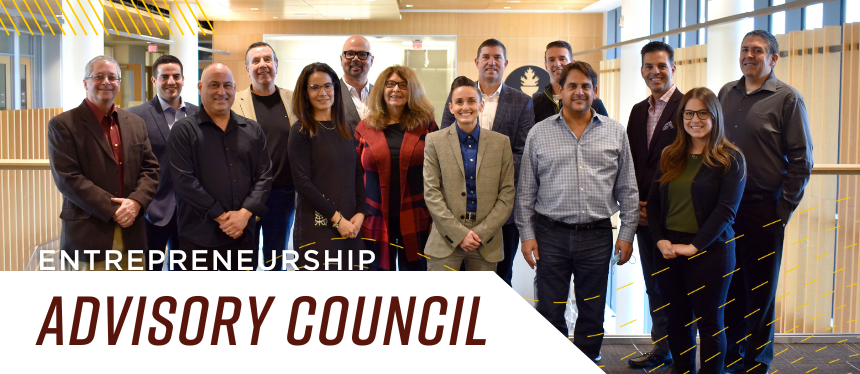 Banner text: Entrepreneurship Advisory Council. Image shows members of the board.