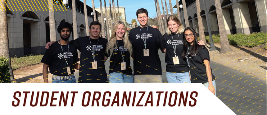 Banner text: Student Organizations. Image shows a group of students together